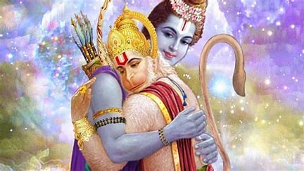 Zowel Shri Ram als Hanumanji stralen hun zuivere liefde